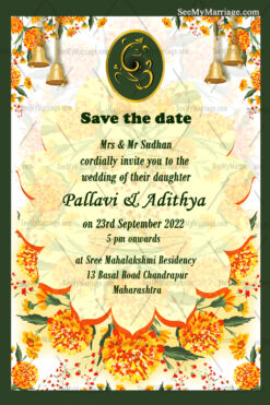 Traditional Floral Flowers Cream & Yellow Theme Wedding Invitation Card