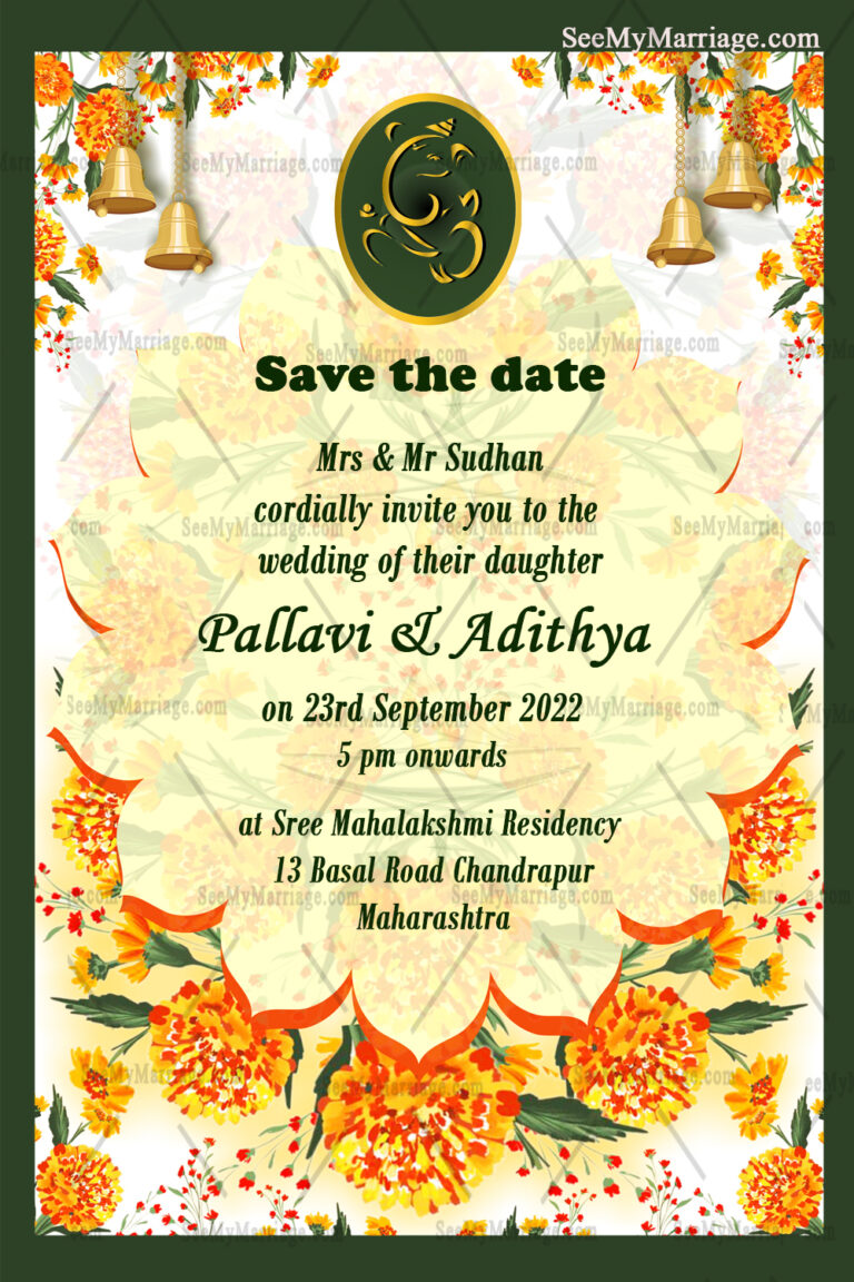 Traditional Floral Flowers Cream & Yellow Theme Wedding Invitation Card