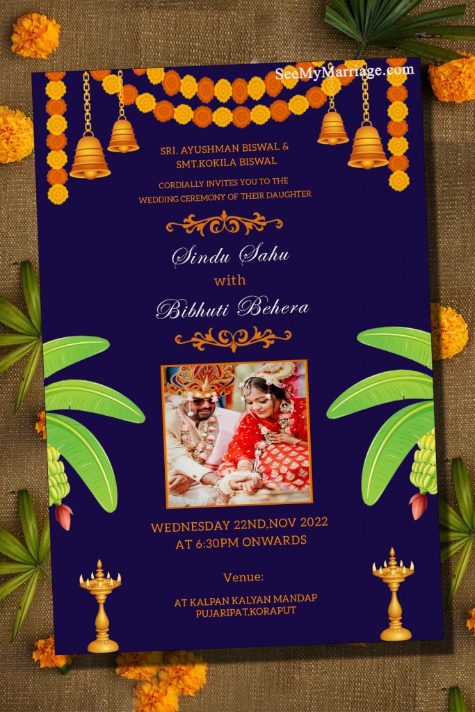 Traditional Floral Purple Theme Odiya Wedding Invitation Card ...