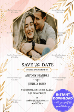 Simple Floral Leaves Theme Engagement Invitation Card