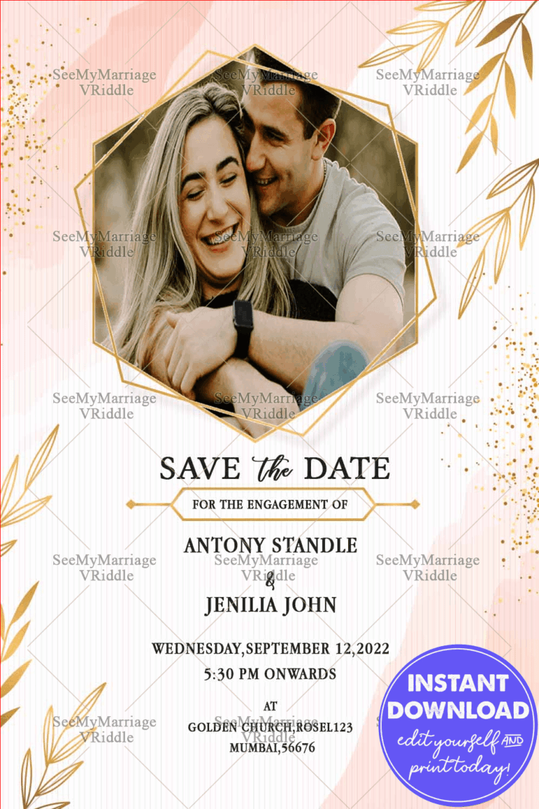 Simple Floral Leaves Theme Engagement Invitation Card