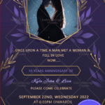 Simple Purple & Gold Floral Leaves Theme Anniversary Invitation Card