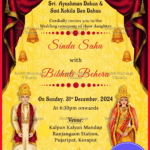 Simple Traditional Yellow & Maroon Theme Odiya Wedding Invitation Card