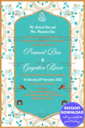 Sky Blue Theme And Mandala Design Nepali Wedding Invitation Card With Golden Border