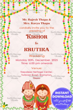 Toran And Vine Border Nepali Wedding Invitation Card With Light Pink Themea