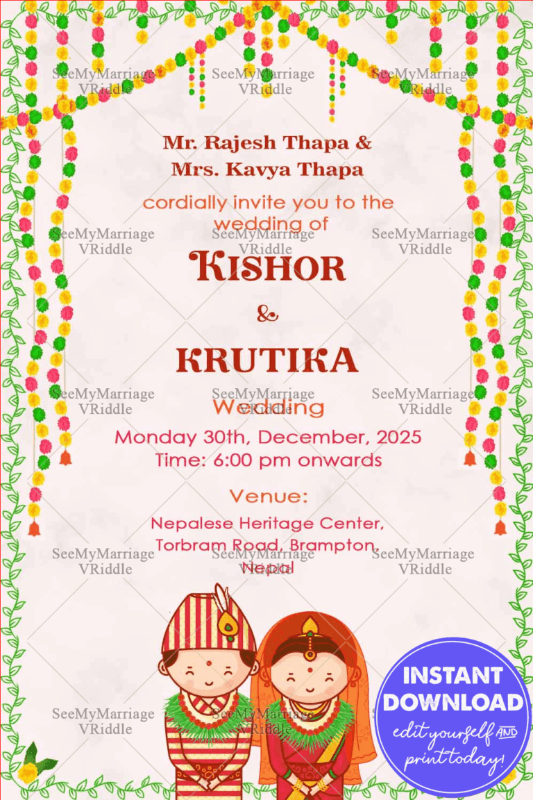 Toran And Vine Border Nepali Wedding Invitation Card With Light Pink Themea