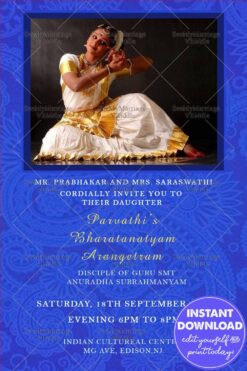 Traditional Blue Theme Arangetram Invitation Card