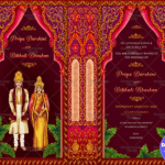 Traditional Design Maroon Theme With Cute Couple Odiya Wedding Invitation Card