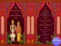 Traditional Design Maroon Theme With Cute Couple Odiya Wedding Invitation Card