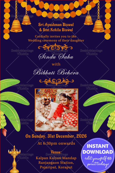 Traditional Floral Purple Theme Odiya Wedding Invitation Card ...