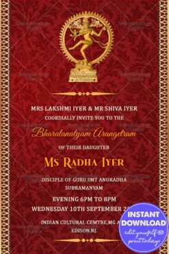 Traditional Red Theme Arangetram Invitation Card