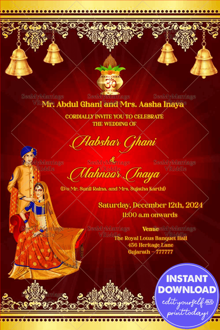 Traditional Red Theme Gujarati Wedding Invitation Card