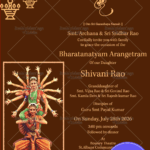 Traditional Simple Design Brown Theme Arangetram Invitation Card
