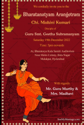Simple Meroon Theme Arangetram Invitation Card With Dancing Illustration