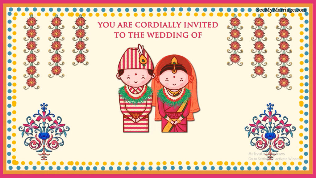 Traditional Cartoon Theme Nepali Wedding Invitation Video With Nepali Wedding Couple Illustrations In Cream Background