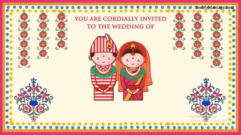 Traditional Cartoon Theme Nepali Wedding Invitation Video With Nepali Wedding Couple Illustrations In Cream Background