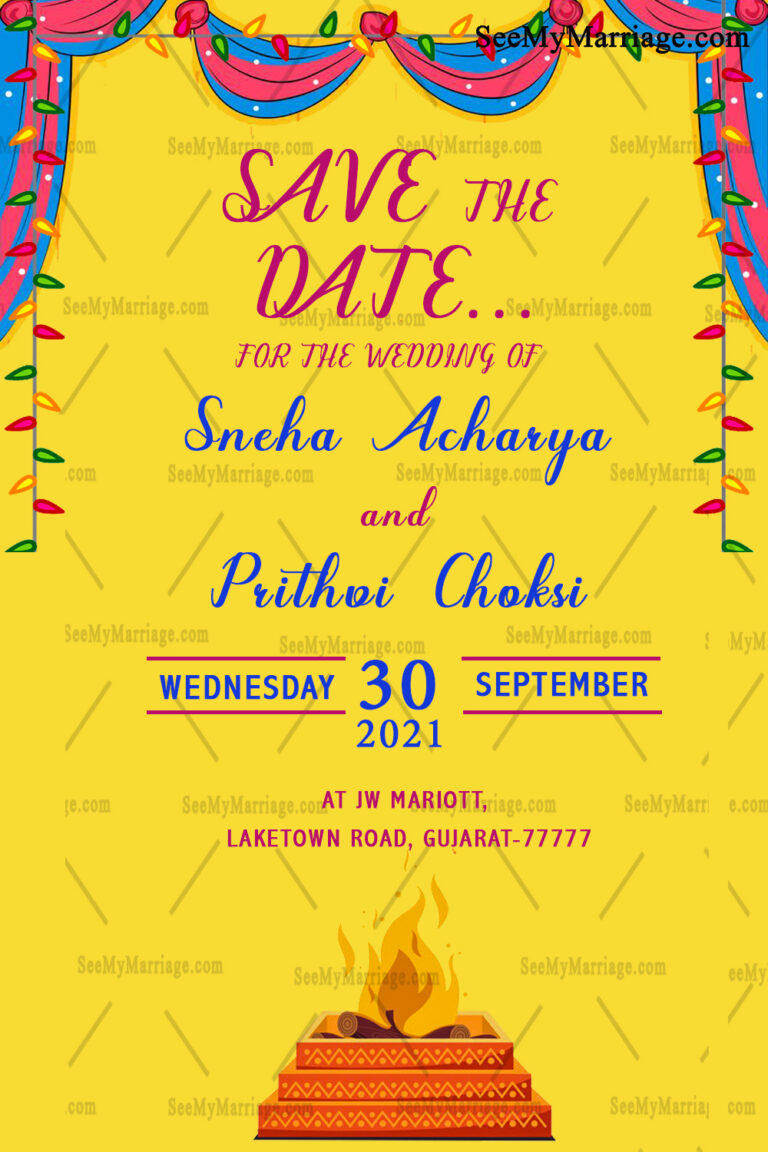 Simple Traditional Design Yellow Theme Gujarati Wedding Invitation Card