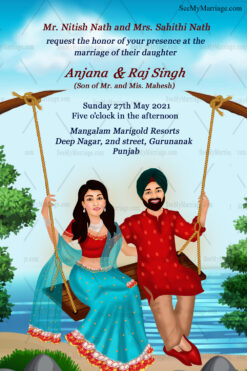 Beautiful Nature With Cute Couple Theme Wedding Invitation Card