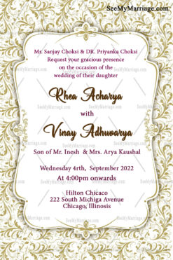 Simple Floral Design Cream & White Theme Gujarati Wedding Invitation Card