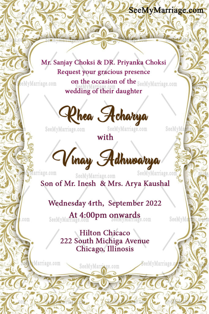 Simple Floral Design Cream & White Theme Gujarati Wedding Invitation Card