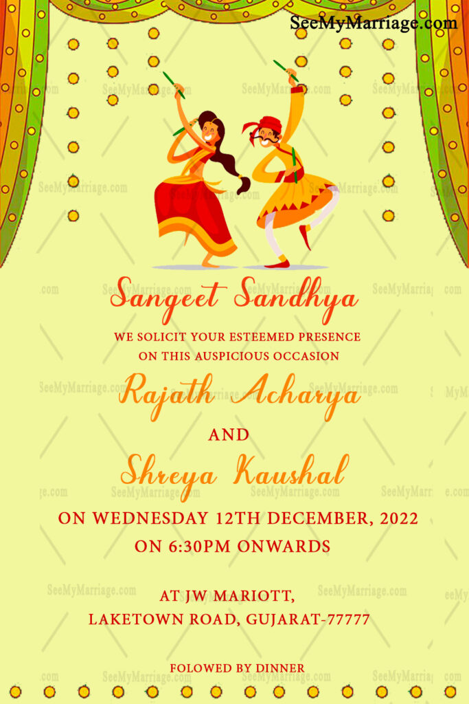 Simple Traditional Yellow Theme With Cute Couple Gujarati Wedding Invitation Card