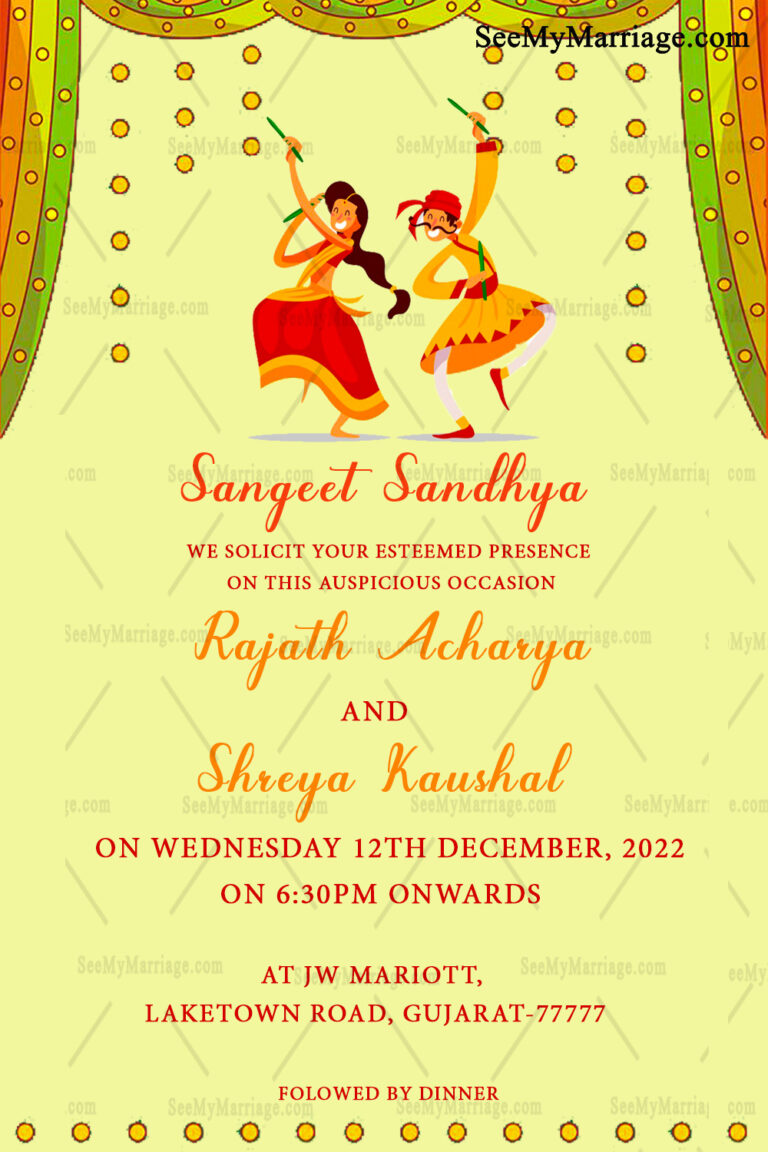 Simple Traditional Yellow Theme With Cute Couple Gujarati Wedding Invitation Card