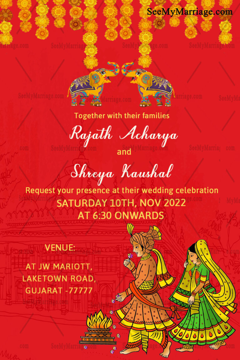 Simple Traditional Red Theme Gujarati Wedding Invitation Card