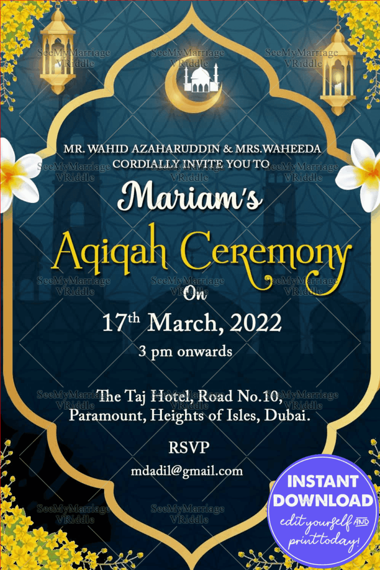 Blue Theme Muslim Aqiqah Ceremony Invitation Card