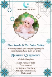 Moon And Hanging Star Theme Naming Ceremony Invitation Card With Blue Border