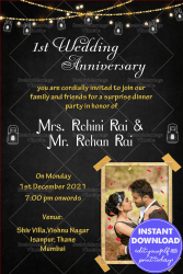 Party Light Theme With Gray Texture Background 1st Anniversary Invitation Card