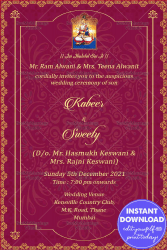 Golden Frame With Pink Background Theme Sindhi Wedding Invitation Card