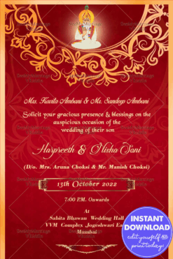 Red Background Theme With Golden Frame Sindhi Wedding Invitation Card