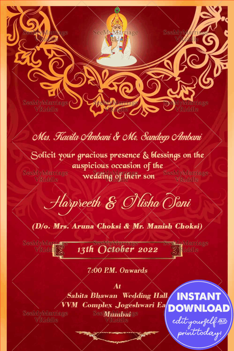 Red Background Theme With Golden Frame Sindhi Wedding Invitation Card