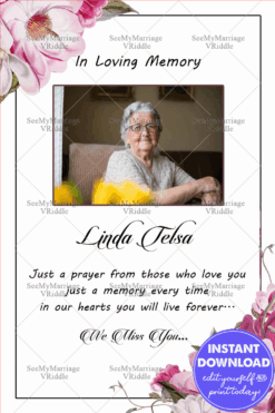 White Theme Pink Rose Floral Decorated Memorial Card