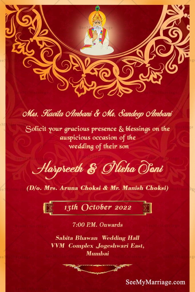 Red Background Theme With Golden Frame Sindhi Wedding Invitation Card ...