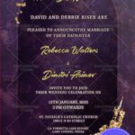 Simple Russian Wedding Invitation Card Decorated With Golden Letters And Glitter On A Purple Background
