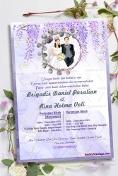 Undangan Pernikahan Indonesia Wedding Invitation Card Decorated With Lavender Flowers On A Purple Marble Effect Background And Couple Photo Frame