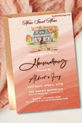 'Home Sweet Home' Housewarming Invitation Card With Watercolor House In Peach Color Background