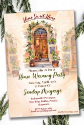 ‘Home Sweet Home’ House Warming Invitation Card Decorated With Watercolor Theme House In Light Brown Background