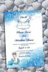 A Fun Filled Mermaid Theme Russian Wedding Invitation Card With Sea Shell, Starfish And Cute Mermaid