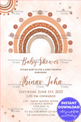 Baby Shower Invitation Card Decorated With Arch Frame And Star In Light Brown Color