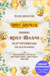 Honey Bee Baby Shower Invitation Card Decorated With Yellow Color Flowers And Watercolor Background