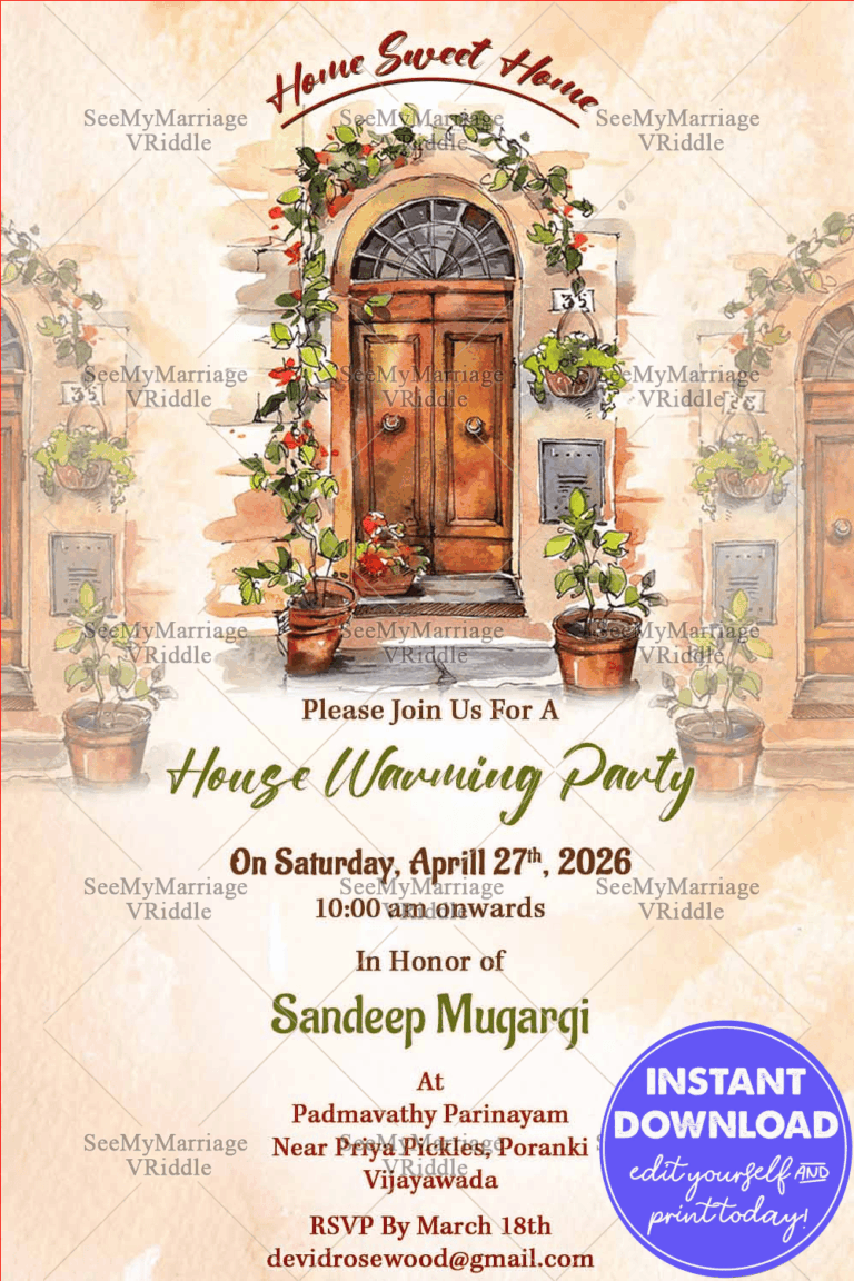 'Home Sweet Home' House Warming Invitation Card Decorated With Watercolor Theme House In Light Brown Background