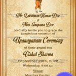 Simple Traditional Upanayanam Ceremony Invitation Card In Light Brown Theme