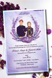 Undangan Pernikahan Indonesia Wedding Invitation Card Decorated With Lavender Flowers On A Purple Watercolor Background And Couple Photo Frame