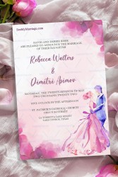 Simple Russian Wedding Invitation Card Decorated With Watercolor Flower And Lovely Couple On A Pink Background