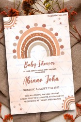 Baby Shower Invitation Card Decorated With Arch Frame And Star In Light Brown Color