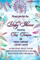 Dream Catcher Themed Baby Shower Invitation In Watercolor Background