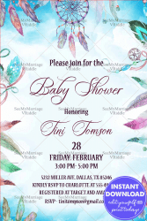 Dream Catcher Themed Baby Shower Invitation In Watercolor Background