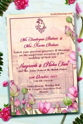 Beautiful Lotus Flower Wedding Card With A Palace Background In Cream Color Theme